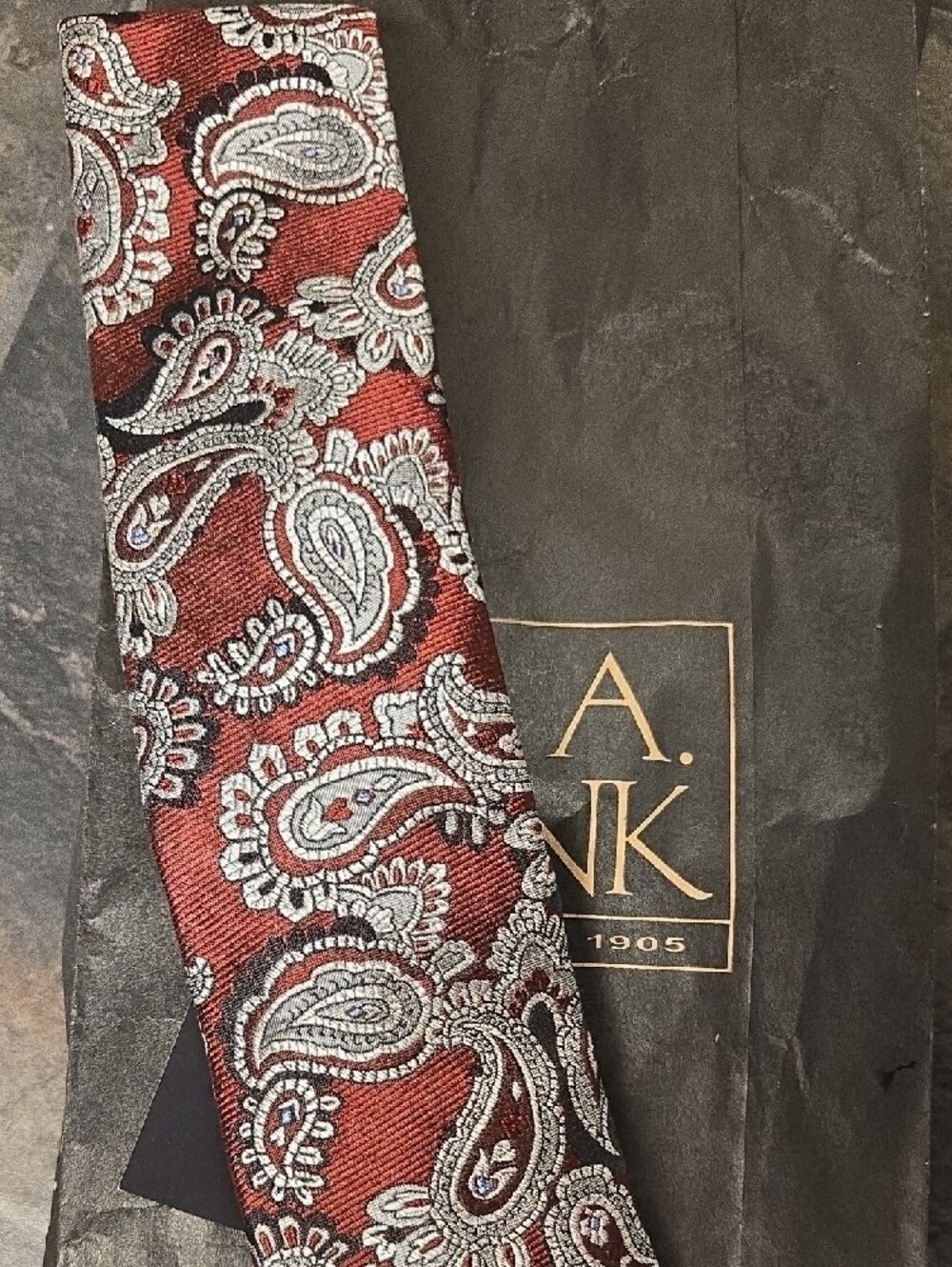 Jos. A. Bank Burgundy Paisley Silk Tie with Silver Pattern